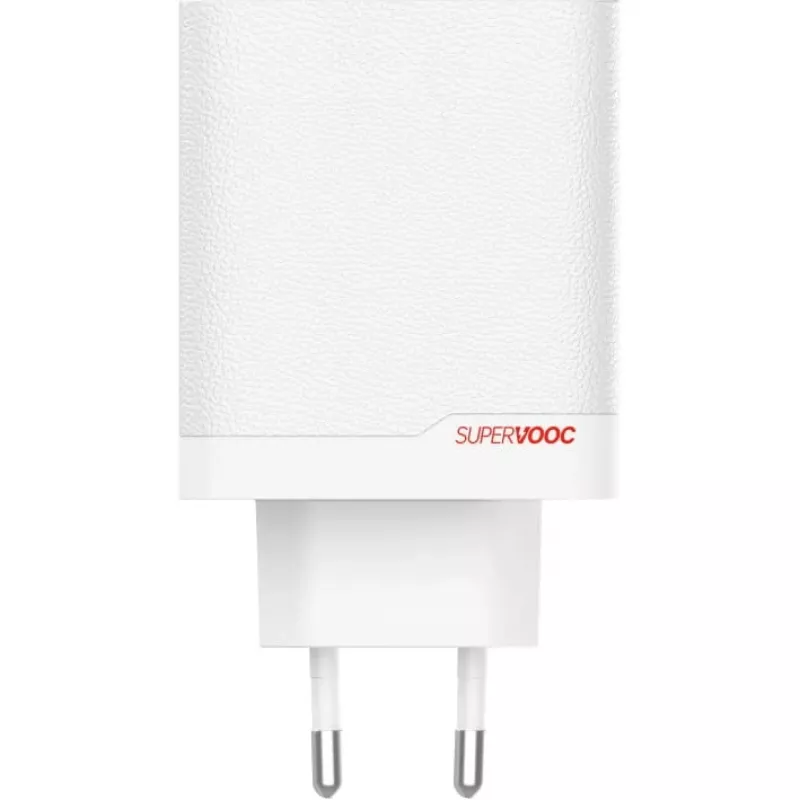 Strāvas adapteris ONEPLUS SUPERVOOC 120W divu portu vadu lādētājs, 120W kopējā jauda, 1x USB-C + 1x USB-A, 100–240V, 145 g, balts
