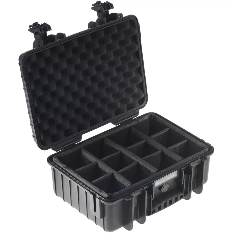 B&W outdoor.cases Type 4000 cietais koferis ar polsterētām starpsienām, melns, 4000/B/RPD