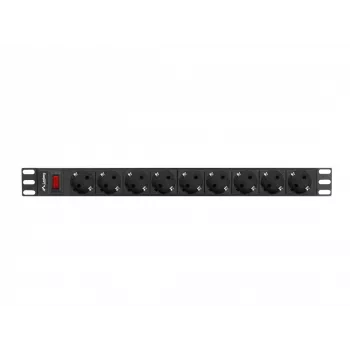 Strāvas sadales bloks LANBERG PDU-09F-0300-BK — 9x F tipa ligzdas, 3 m kabelis, alumīnija korpuss, 10 A