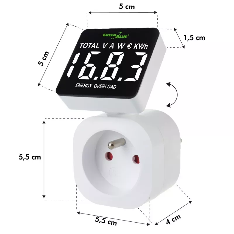Enerģijas vatmetrs GreenBlue GB620E 220V, 16A, kontaktdakšas jaudas/enerģijas monitors