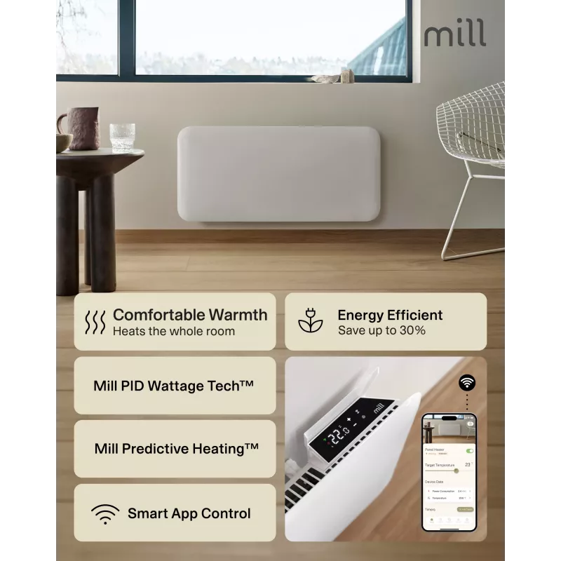 Mill WiFi paneļsildītājs PA1500WIFI4A | 1500 W | līdz 22 m² | balts | IPX4