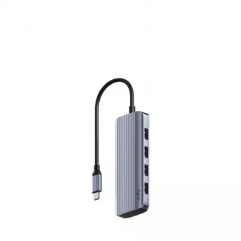 USB-C centrmezgls Cudy UH500 — USB 3.2 Gen 1 Type-C resursdators, 6 porti ar USB 3.2 Gen 1 Type-A un HDMI, 5000 Mbit/s, Pelēks/Sudrabs