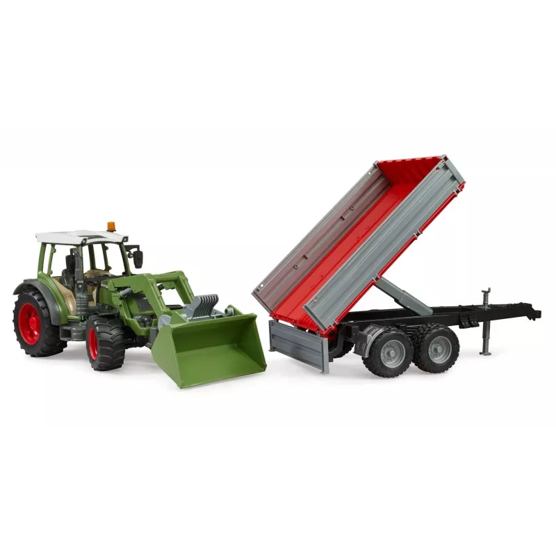 Rotaļlietu traktors BRUDER Fendt Vario 211 ar frontālo iekrāvēju un sānu piekabi
