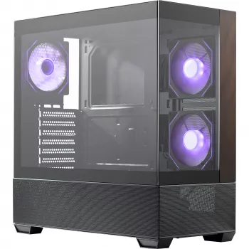 Cooler Master Elite 690 korpuss, Midi-Tower, ATX, rūdīts stikls - 4x ARGB ventilators, koks, melns