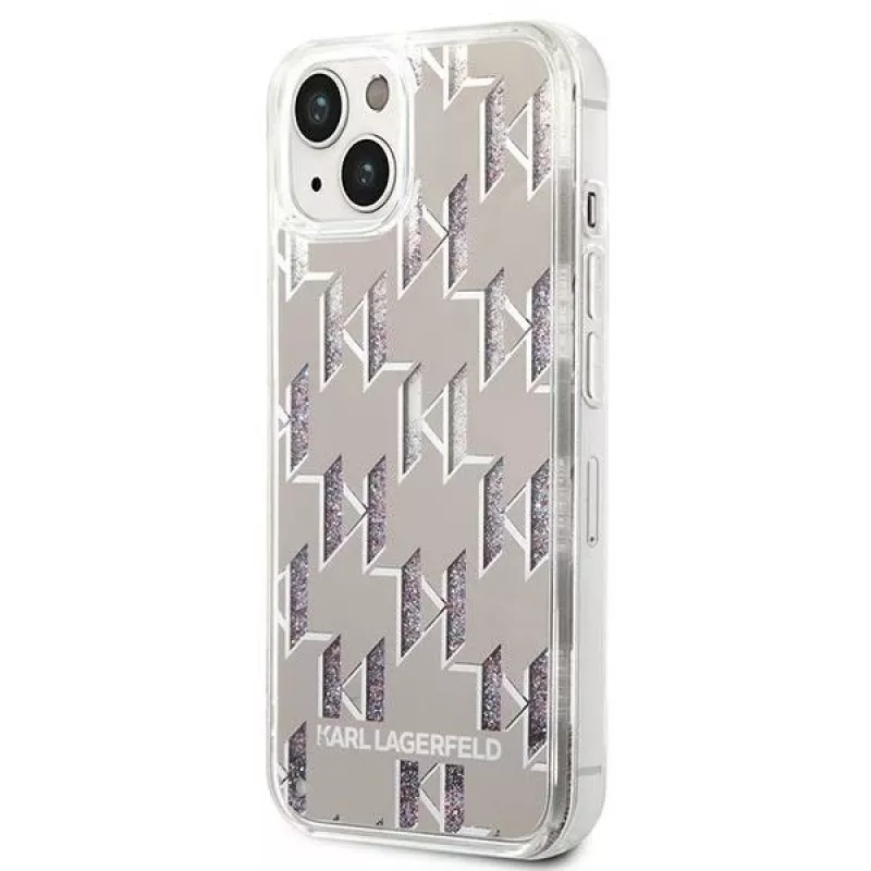 Karl Lagerfeld KLHCP14MLMNMS cietais maciņš iPhone 14 Plus 6.7 sudrabs / sudrabs Liquid Glitter Monogram