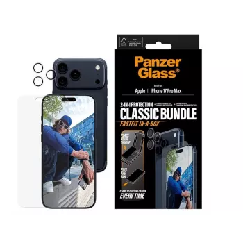 Aizsargstikla komplekts PanzerGlass iPhone 17 Pro Max — ekrāna un kameras aizsardzība 2-in-1 caurspīdīgs