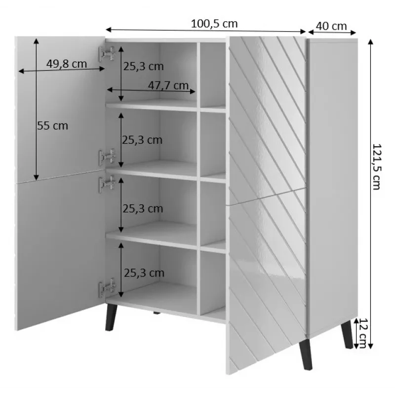 Plauktu sistēma cama meble ABETO 100.5 x 40 x 121.5 cm balta/spīdīgi balta, grīdas pie sienas skapis