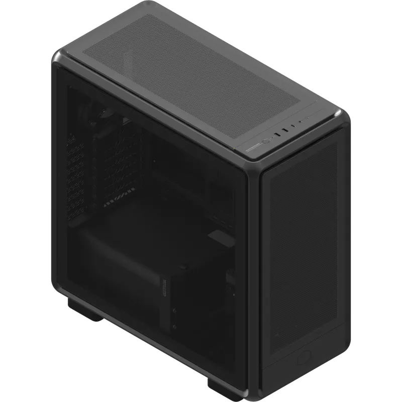 PC Midi Tower Cooler Master MasterFrame 600 Mesh — Melns, atbalsta ATX/EATX, 2x200mm priekšējie ventilatori, priekšējais/sānu ventilatoru atbalsts, 2x3.5 collu + 3x2.5 collu vietas