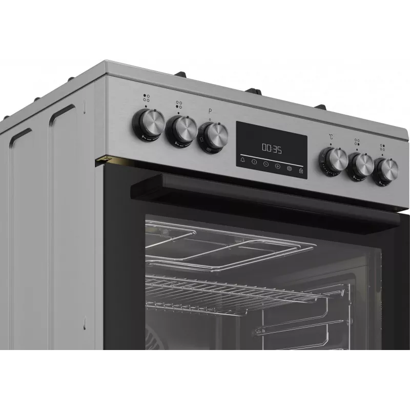 Brīvi stāvoša gāzes-elektriskā plīts BEKO FBM62330GXTN 60 cm, 4 gāzes degļu virsma, 72 L elektriskā cepeškrāsns, energoklase A