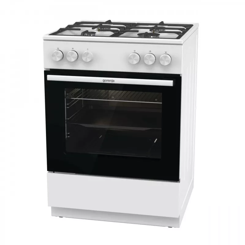 Brīvi stāvoša gāzes plīts Gorenje GG6A10WFFM, balta, 4 degļu virsma, 72 L gāzes cepeškrāsns, rotējošas priekšējās vadības