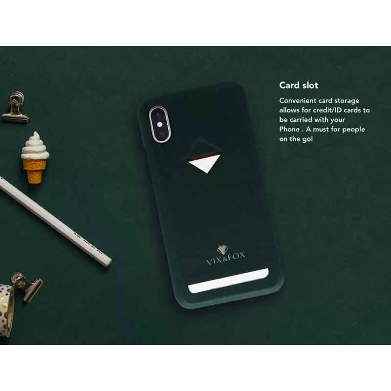 VixFox aizmugurējais vāciņš ar kabatiņu kartei iPhone X / XS, meža zaļš