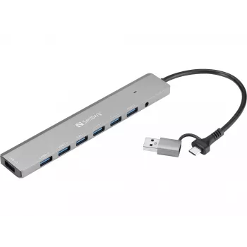 USB centrmezgls SANDBERG 136-66 — 7x USB 3.0 porti, ārējā barošana
