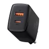 Baseus CCXJ-B01 — ātrs lādētājs 2-portu (USB-C PD 20W + USB-A QC3.0 18W), 100–240V, Melns