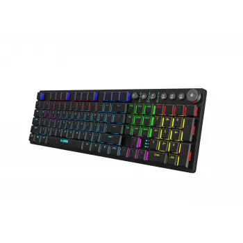Tastatūra IBOX AURORA K-6 — Pilnizmēra QWERTY, RF Bezvadu + Bluetooth, RGB fona apgaismojums, Mehāniskie zemprofilu taustiņi, Melna