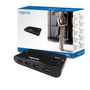 USB 2.0 4 portu centrmezgls ar barošanas bloku, melns