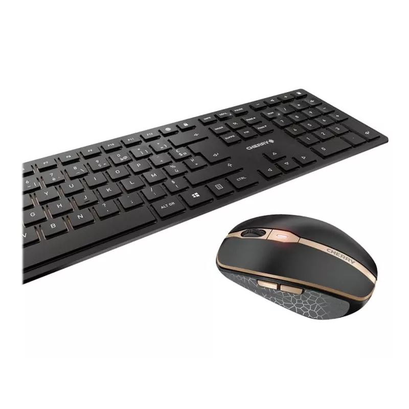 CHERRY DW 9100 SLIM bezvadu tastatūra un pele, RF Wireless + Bluetooth, AZERTY, melna