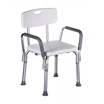 Dušas krēsls ActionMed KP300AM ar atzveltni un roku balstiem, polipropilēns, regulējams augstums 43–56 cm, sēdeklis 40×33 cm, max lietotāja svars 110 kg