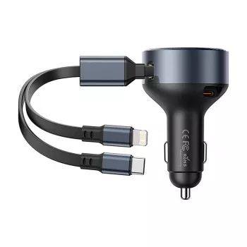 Auto lādētājs Vention FFOB0 30W ar USB-C uz Lightning kabeli, 30 W izeja iPhone uzlādei