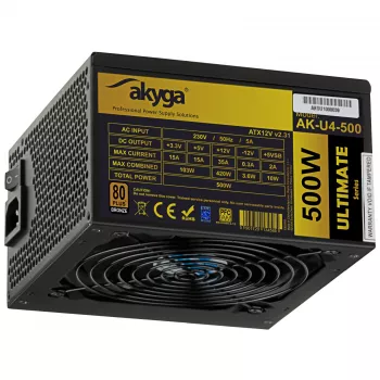 Akyga Ultimate AK-U4-500 ATX barošanas bloks 500 W, 80 PLUS Bronze, aktīvais PFC, 120 mm ventilators
