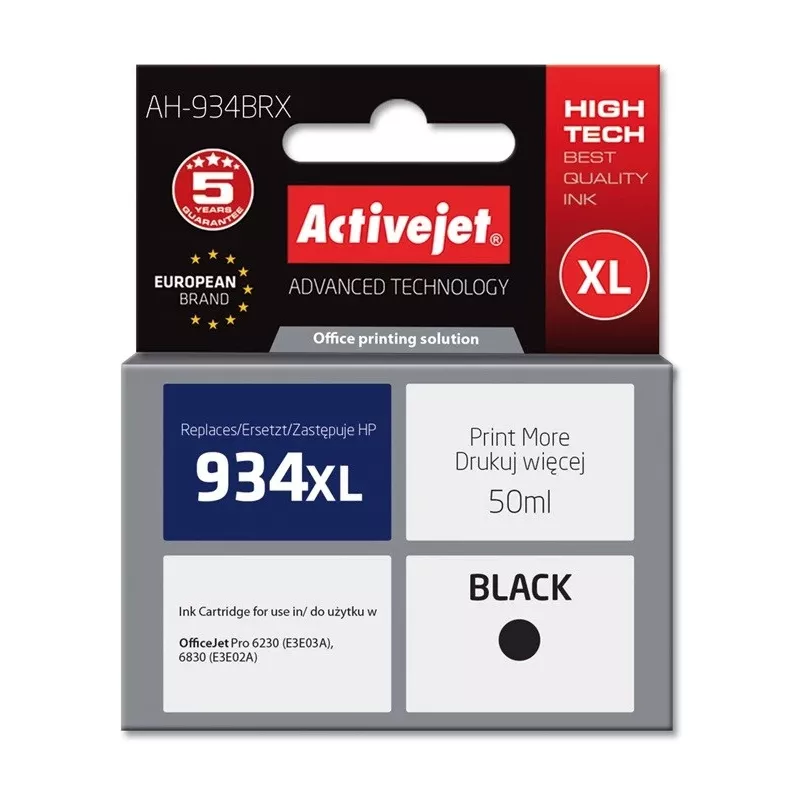 Activejet AH-934BRX tinte (aizstāj HP 934XL C2P23AE; Premium; 50 ml; melna)