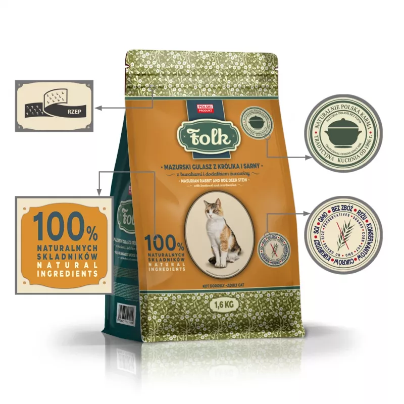 FOLK sausā barība kaķiem - truša un stirnas sautējums ar bietēm un dzērvenēm - 1,6 kg