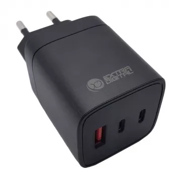 Lādētājs EXTRA DIGITAL GaN 2x USB Type-C, USB Type-A: 65W, PPS