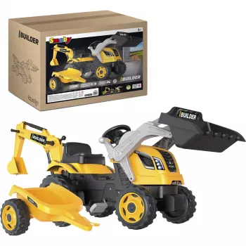 Smoby Traktor Max – Pedāļu traktors ar piekabi un ekskavatoru