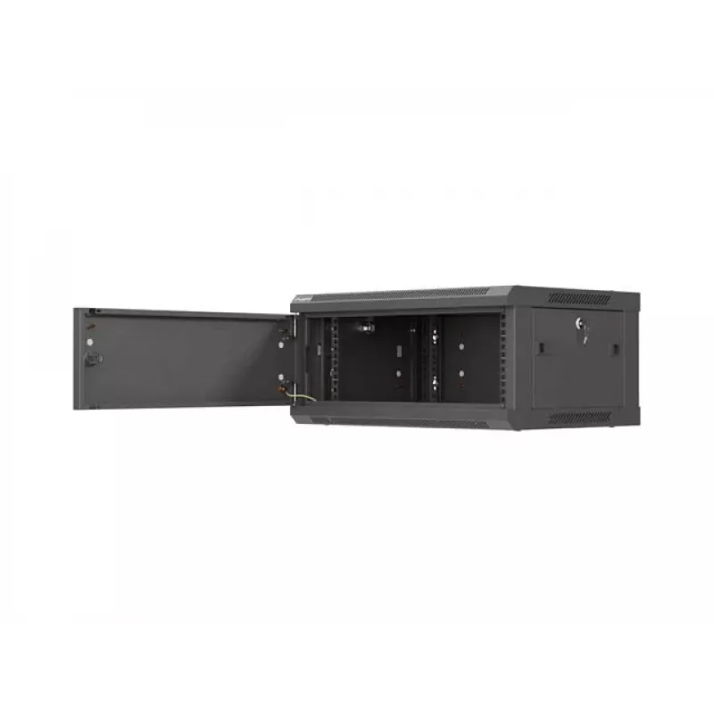 Sienas stiprinājuma 19 collu skapis LANBERG 4U 600x450 mm melns ar metāla durvīm