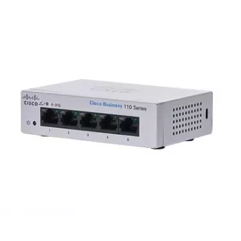 Nepārvaldāms L2 Gigabitu Ethernet slēdzis Cisco CBS110 — 5x RJ-45 10/100/1000, 1U, 12V līdzstrāva, 2048 MAC, 10 Gbit/s