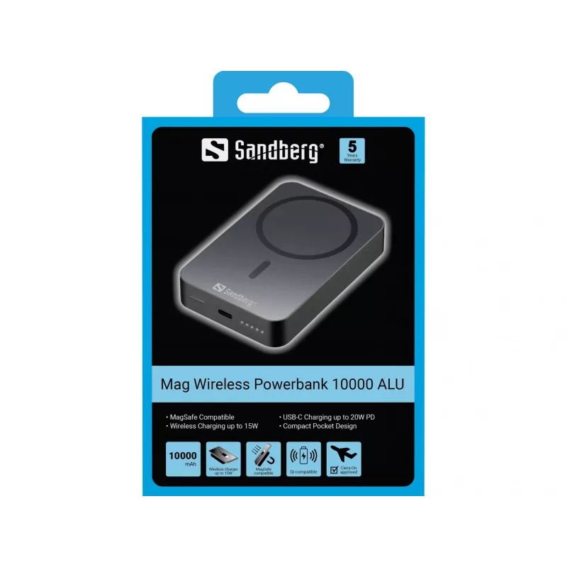 Pārnēsājamais lādētājs Sandberg Mag Wireless Powerbank 10000 ALU, 10000 mAh