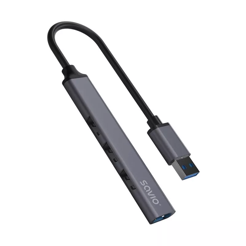 USB centrmezgls SAVIO AK-70, 7 porti USB 3.0, 4 izmantojami porti, USB Type-A savienotājs, 5 Gbit/s pārsūtīšana, garantija 2 gadi