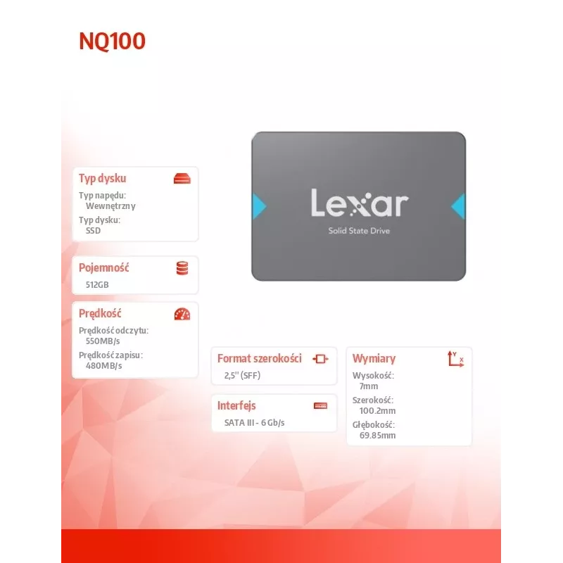 Lexar NQ100 2,5 inch SSD 512 GB SATA III, 550 MB/s lasīšana