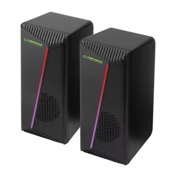 Skaļruņi Boxe Stereo 2.0, 6W, Jack 3.5mm, USB, Esperanza Rainbow Nortec 95855, RGB apgaismojums, Melni