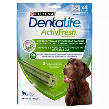 Košļājamais zobu tīrīšanas kārums Purina Nestlé Dentalife Active Fresh Large 142 g — lieliem suņiem (25–45 kg), mājputnu garša