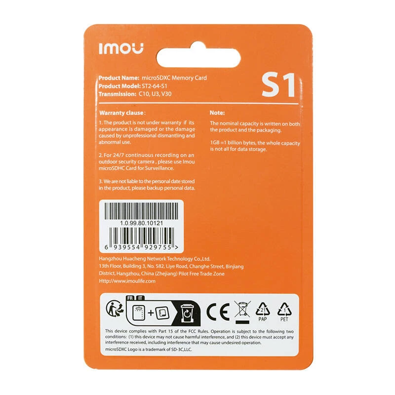 MicroSD atmiņas karte IMOU ST2-64-S1 64 GB, Class 10, Lasīšana 95 MB/s, Rakstīšana 35 MB/s, U3 V30