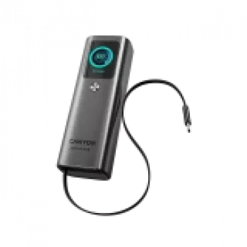CANYON OnPower 265 20000mAh 165W alumīnija ārējais akumulators ar iebūvētu kabeli tumši pelēks