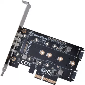 Silverstone SST-ECM27 M.2/SATA adapterkarte, PCIe 4.0, 1x M-Key, 2x SATA 6G - Low Profile