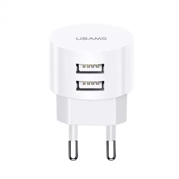 USAMS US-CC080 T20 Divu USB Apaļš Ceļojumu Lādētājs, 10.5W, Balts