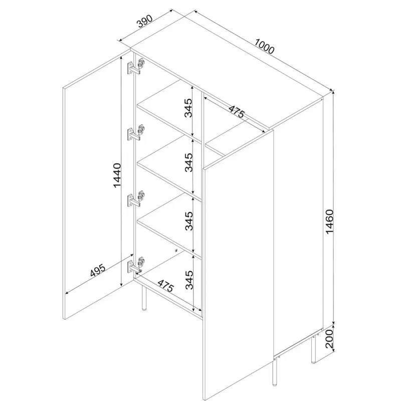 Uzglabāšanas skapis Cama Meble PALAZZO BIS 100x39x166 matēti melns, brīvi stāvošs pie sienas