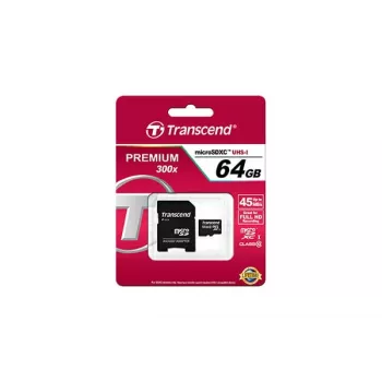 Transcend 64GB MicroSDXC Class 10 atmiņas karte ar SD adapteri