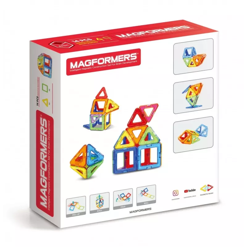 Magnētiskais konstruktors MAGFORMERS 14 daļu komplekts — 14 magnētiskie ģeometriskie bloki
