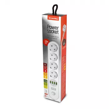 Pagarinātājs Colorway CW-CHE44W 2m 4 AC kontaktligzdas 4 USB baltā krāsā