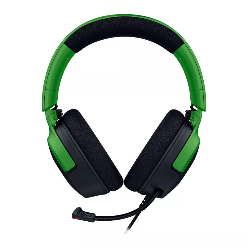 Vadu spēļu austiņas Razer Kraken V4 X — supra-aurālās, 20–20000 Hz, 1.8 m kabelis, 310 g, melns/zaļš