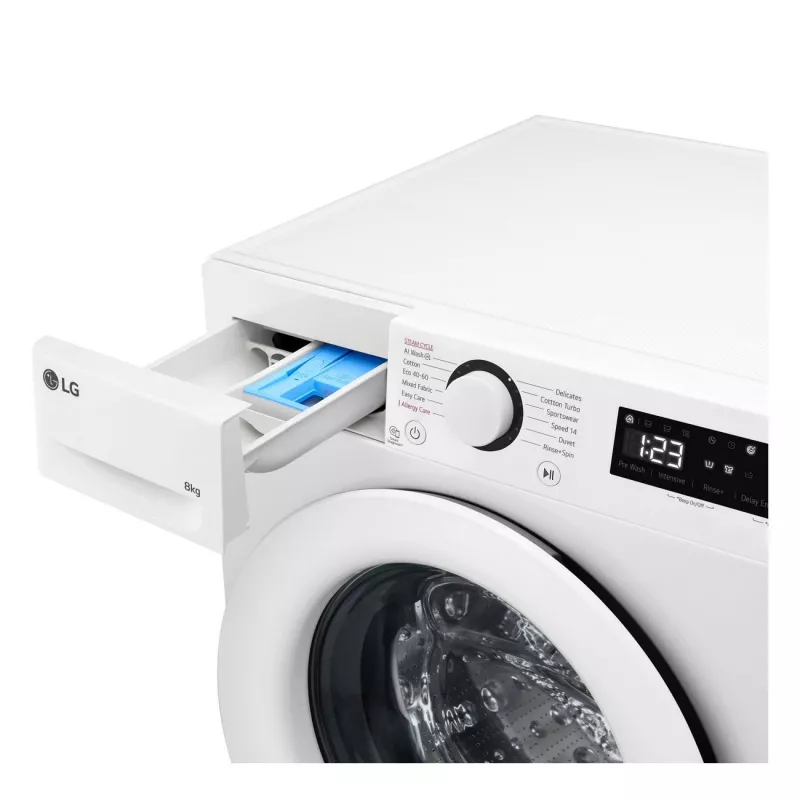 LG F2WR508SWW priekšējās ielādes veļas mašīna, 8 kg, 1200 RPM, tvaika funkcija