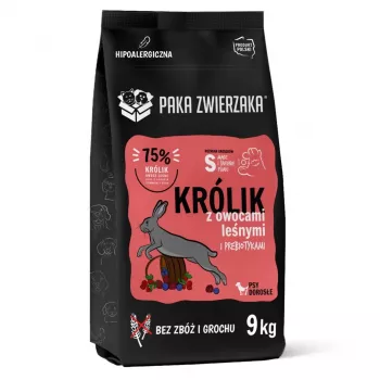 Sausā suņu barība PAKA ZWIERZAKA Trusis ar Meža ogām — pieaugušām vidējām šķirnēm 9 kg, 29% olbaltumvielas, 16% tauki
