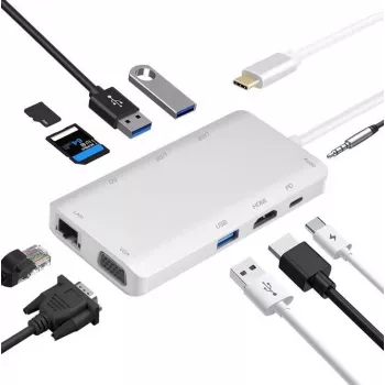 Helos 304265 USB 3.1 Type-C dokstacija ar HDMI, VGA, USB un LAN