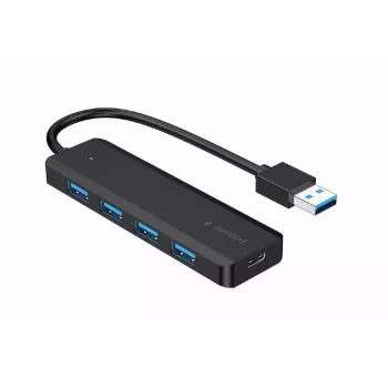 USB centrmezgls Gembird 4-portu USB 3.1 (Gen 1) — 4 porti, USB 3.2 Gen 1 Type-A, 5V/2.1A, 109×30×10 mm, melns