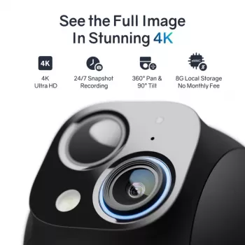 Safemo ST1 SolarCam 4K UHD, 8x tālummaiņa, 132° skats, nakts redzamība, Wi-Fi 2,4 GHz, 3W saules panelis, balts