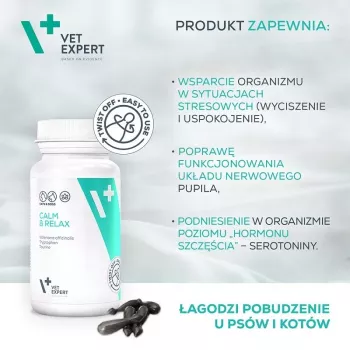 VETEXPERT Calm&Relax 30 kapsulu nomierinošs uztura bagātinātājs suņiem un kaķiem, bez lipekļa, bez konservantiem