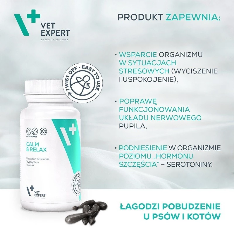 VETEXPERT Calm&Relax 30 kapsulu nomierinošs uztura bagātinātājs suņiem un kaķiem, bez lipekļa, bez konservantiem
